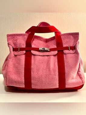 Pink and Red Boatkin Tote Bag with Silver Hardware.